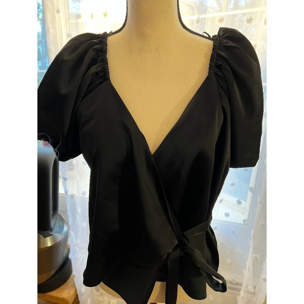 Wayf Black Silk Wrap Shirt